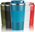 YINJOYI 12oz Travel Coffee Cups Insulated Tumbler Thermal Mug to Go with Lid Leak Proof Reusable Stainless Steel Coffee Mug Spill Proof for Hot and Iced Cold Drinks (Blue, 380ml)