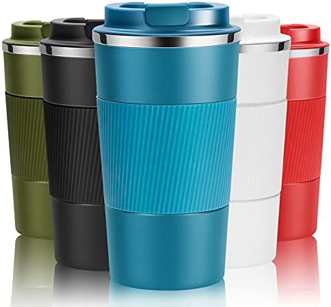 YINJOYI 12oz Travel Coffee Cups Insulated Tumbler Thermal Mug to Go with Lid Leak Proof Reusable Stainless Steel Coffee Mug Spill Proof for Hot and Iced Cold Drinks (Blue, 380ml)