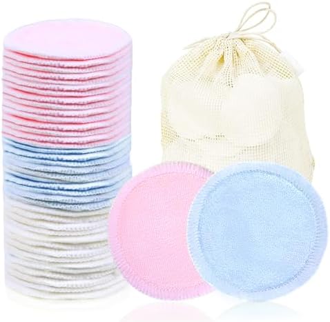 wegreeco 40 Pack Reusable Makeup Remover Pads, Washable Reusable Cotton Rounds Pads for Face, Makeup Remover Cloths for All Skin - (Velour, 3 Color)