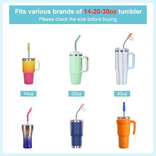 Reusable Stainless Steel Straws Set 6 PCS with 6 Silicone Tips, 2 Straw Brush, 1 Storage Case, Different Sizes of Metal Straws Reusable, Suitable for 14, 20, 30 oz Cups Tumbler, for Hot/Cold Drinks
