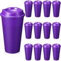 12 Pcs 16 Oz Reusable Coffee Cups with Lids - Plastic Travel Hot Cups Bulk Coffee Tumblers for DIY Hot Cold Drinks Party Favors Coworker (Purple)