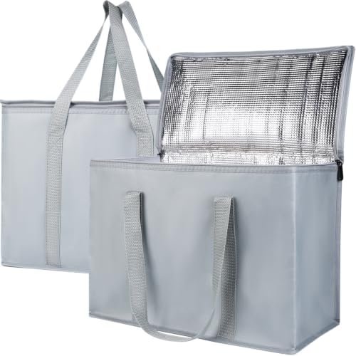 Bodaon Insulated Reusable Grocery Shopping Bags, 2-Pack, X-Large, Grey