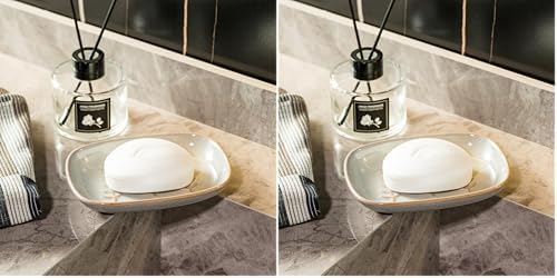 Miamolo Ceramic Soap Dish Soap Holder, Soap Lift for Bar Soap Sponge, Shower Soap Dishes for Bathroom Kitchen Counter Soap Saver Tray Keep Dry, Dishwasher Safe (Pack of 2)