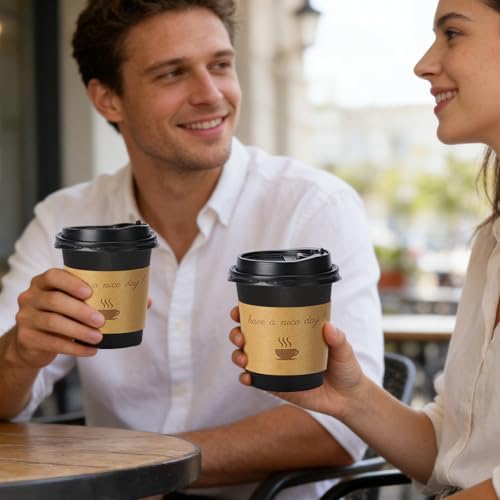 Lamosi 100 Pack 10 oz Coffee Cups, Disposable To Go Paper Cups with Lid