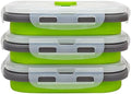 CCyanzi 3piece Collapsible Food Storage Containers with Lids, Silicone Lunch Container, Microwave & Freezer Safe, Space Saving for Kitchen Cabinet and Camping Backpack,(green gray)