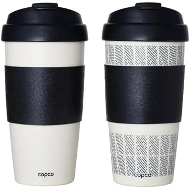 Copco 5237160 Reusable, Insulated Double Wall Travel Mugs 16-ounce White/Black , 2 Count ( Pack of 1)