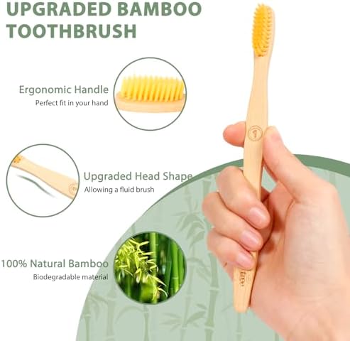 Tetragonal tree 20 Count Bamboo Toothbrushes - BPA Free Soft Bristles Natural Toothbrush Set - Biodegradable & Compostable Eco-Friendly Wooden Toothbrush, Multicolor