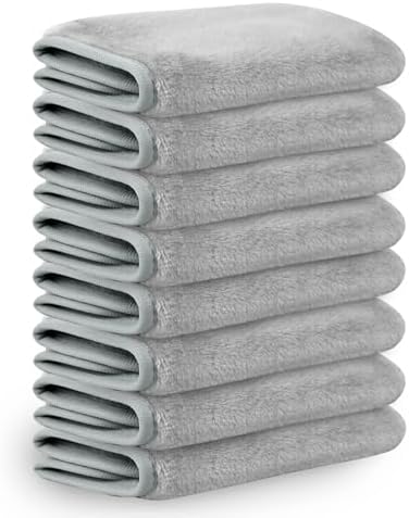 Nugilla Makeup Remover Cloths, 8 Packs Makeup Remover Towels Reusable Face Wash Cloth, Soft Microfiber Face Cloth for Women(Light Grey)