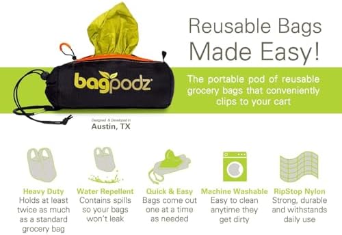 Reusable Grocery Bags, Foldable Shopping Bags in Pod, 5 Pack