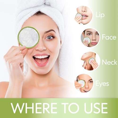 20 Pack Reusable Makeup Remover Face Pads with Laundry Bag Washable Soft and Comfortable Cleaning Face Skin,Washable Bamboo Cotton Rounds (White)