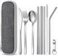 9 Pcs Portable Utensils Set Metal Straws Travel Cutlery Case Fork Spoon