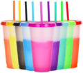Color Changing Cups, 5 Pack 24oz Plastic Tumblers, Reusable Iced Coffee & Smoothie Cups with Lids and Straws for Parties and Travel (9 Changing, 9 Packs)