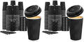 Lamosi 16 oz Disposable Coffee Cups with Lids, 100 Pack Insulated Hot Cups To Go Paper Coffee Cups with Lids and Straws, Corrugated Ripple Wall Cup for Hot Drink, Office, Coffee Bar (Black)