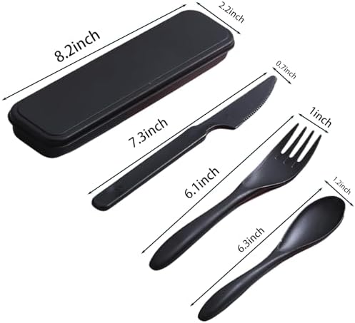 1Pack Black Wheat Straw Cutlery Set, BPA Free Eco Flatware with Travel Case