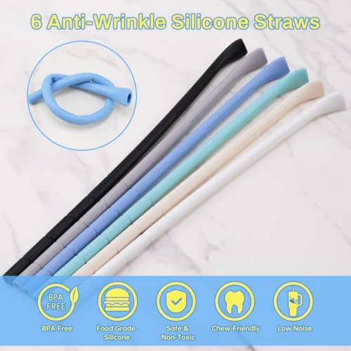 NiHome 6PCS Silicone Anti-Wrinkle Straws Fit for Stanley 40oz 30oz Tumblers