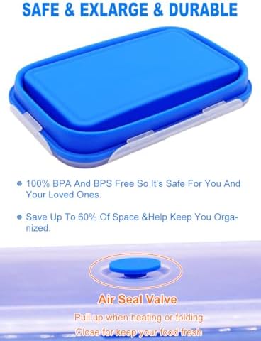 Extra Large Collapsible Silicone Food Storage Containers With Lids, 82.8oz, 2 Pack, XXL Foldable Bento Lunch Box, Rv Collapsible Bowls, Big Meal Boxes for Kitchen, Camping, BPA Free