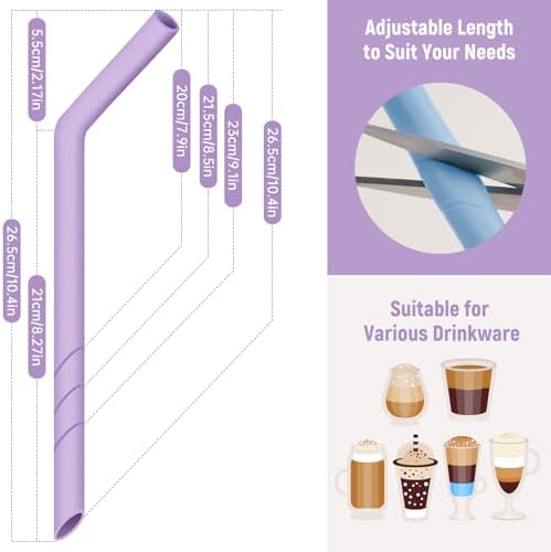 NiHome 6 PCS Extra Wide Reusable Bent Silicone Straws for Boba & Smoothies