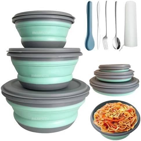 Collapsible Camping Bowl with Lid, Foldable Food Container