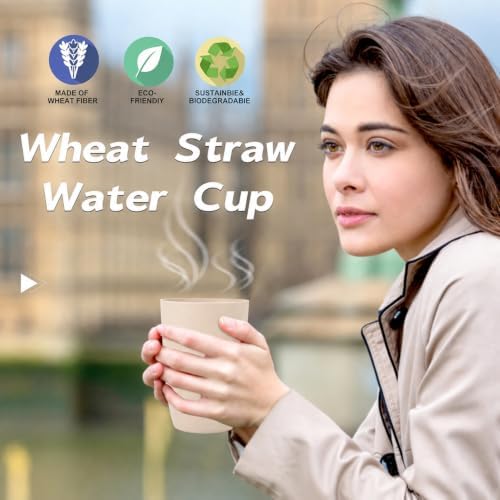 Wrova Wheat Straw Cups 6 PCS Good Alternative to Plastic Reusable Cups 20 oz Unbreakable Drinking Cup Reusable Dishwasher Safe Water Plastic Glasses Beige