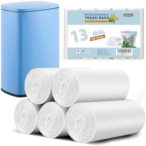 tall kitchen white trash-bags 13 gallon - kitchen garbage bags unscented biodegradable 60 Count Office waste basket Liners recycling Compostable Strong Thick Bulk Inwaysin
