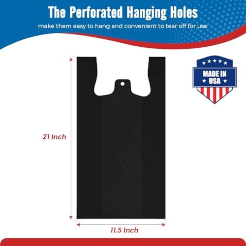 Fuxury 1000 Count Black Plastic Grocery Shopping T-shirt Bags with Handles