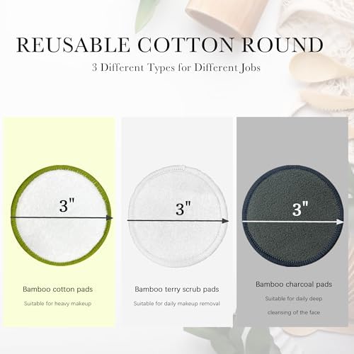 30 Packs Reusable Bamboo Charcoal Makeup Remover Pads for Face