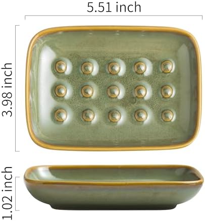 Soap Dish for Shower, Ceramic Soap Dish for Large Soap Bars, Non-Slip Soap Holder & Saver Tray with Floating Point Design for Bathroom, Shower, Kitchen Sink, Save Soap Loss (Pack of 2)