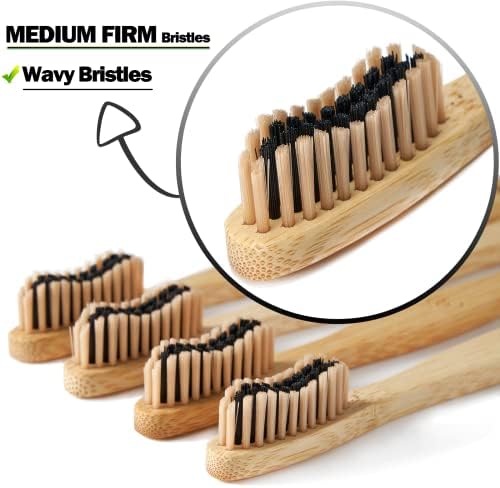 Biodegradable Eco-Friendly Natural Bamboo Charcoal Toothbrushes | 4 Soft Bristles + 4 Medium Bristles | Ideal for Households, Hotels, Travel, Work, Dentists, and Schools (8 Count)