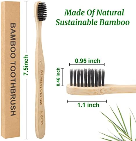 Bamboo Toothbrushes 10 Pack, BPA Free Biodegradable Soft Bristle Toothbrush