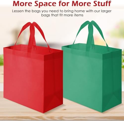 Reginary 50 Pcs Reusable Tote Bags Shopping Bags Non Woven, Red, Green