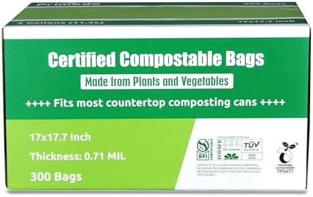 Compostable Trash Bags, Food Scraps Yard Waste Bags,Extra Thick 0.71 Mil. ASTMD6400 Compost Bags Small Kitchen Bin Bags, Certified By BPI and TÜV AUSTRIA (3 Gallon)