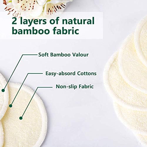 20 Packs Organic Reusable Makeup Remover Pads, Washable Bamboo Cotton Rounds for All Skin Types with Cotton Laundry Bag