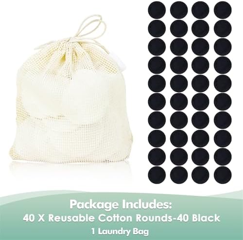 wegreeco 40 Pack Reusable Makeup Remover Pads, Washable Reusable Cotton Rounds Pads for Face, Makeup Remover Cloths for All Skin - (Black)