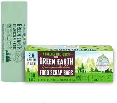 Green Earth Compostable Small Kitchen Food Scrap Trash Bags, Compost Bin Compatible, 2.6 Gallon, 10 Liter, 300-Count, Extra Thick 0.71 Mil, ASTM D6400, BPI (US) & OK Compost Home (EU) Certified