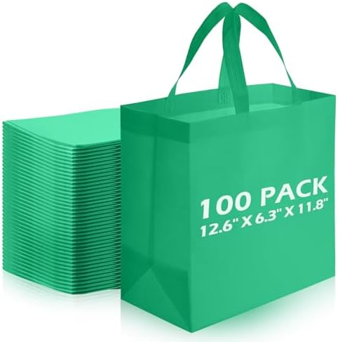 Reginary 100 PCS Non Woven Tote Bags Bulk,Green