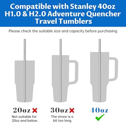 Tomorotec 8PCS Stainless Steel Straws Fit for 40oz Stanley Tumblers, Silver