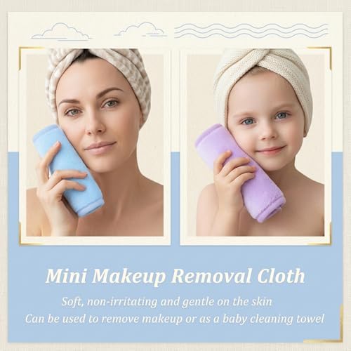 48 Pcs Makeup Remover Cloth Reusable Makeup Remover Pads Soft Microfiber Face Towels Facial Cleansing Cloths for Face Hand Eye Lips Bathroom Gift for Women 6.3 x 5.5 Inch(8 Colors)