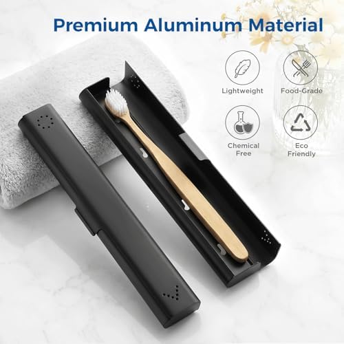 Toothbrush Travel Case Aluminum, Portable Toothbrush Holders Travel, Manual Toothbrush Case Container for Traveling, Bathroom, Camping, Business Trip-1Pack Black