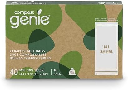Compost Genie 3.6 Gallon Compostable Bags, 40 Count, Sturdy for Food Waste, Compatible with Kitchen Compost Genie Bins, ASTM D6400 Certified