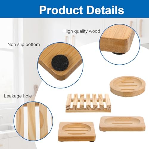 12 Pcs Bamboo Soap Dishes, Natural Wooden Soap Holders, Self-Draining Trays