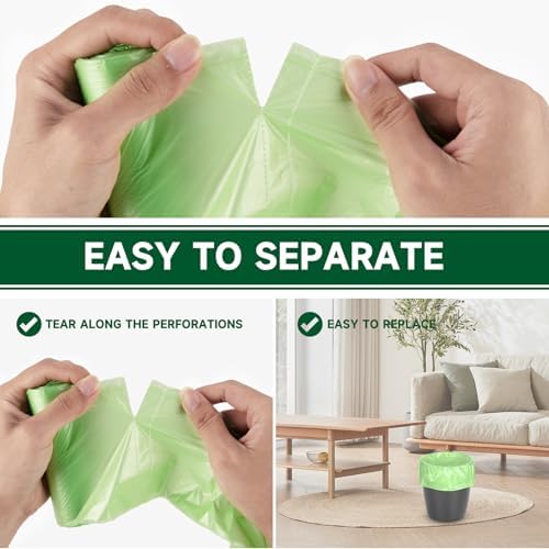 Biodegradable Small Trash Bags 4 Gallon, 105 Counts Unscented Bathroom Trash Bags, Easy Tearing Small Garbage Bags for Bathroom Bedroom Office, Green