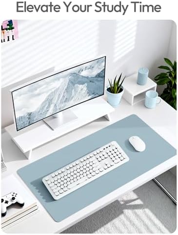 YSAGi Leather Desk Protector, Office Mat, Large Mouse Mat, Non-Slip PU Leather Blotter, Laptop Desk Pad, Waterproof Writing Pad for Office and Home (Ice Blue, 31.5" x 15.8")