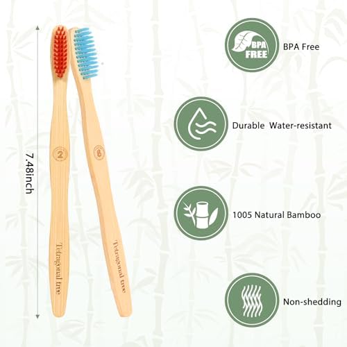 Tetragonal tree 20 Count Bamboo Toothbrushes - BPA Free Soft Bristles Natural Toothbrush Set - Biodegradable & Compostable Eco-Friendly Wooden Toothbrush, Multicolor