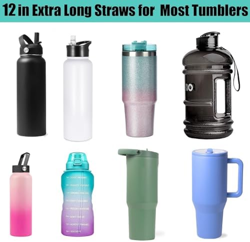 12" Stainless Steel Straws Replacement for 40 oz and 30 oz Cup Tumbler, 8 Pack Metal Straws Reusable with Cleaning Brush for 40 oz & Simple Modern Tumbler with Handle