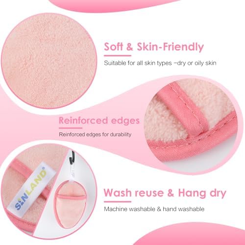 SINLAND Reusable Makeup Remover Pads Pink 6 Pack