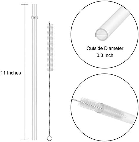15 Pieces 11 Inch Clear Reusable Plastic Replacement Drinking Straws, Fit for 24 oz 32oz 40oz Mason Jars, Tumblers, Extra Long Unbreakable Drinking Straws with Cleaning Brush, BPA Free