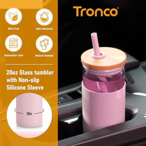Tronco 20 oz Glass Tumbler with Lids and Straws, Reusable Iced Coffee Cups