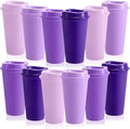 FillTouch 12 Pcs 16 oz Reusable Coffee Cups with Lids, Purple Gradient