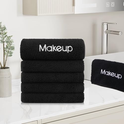 GLIMGLINT Makeup Remover Wash Cloths 5 Pack – Soft Black Makeup Towels