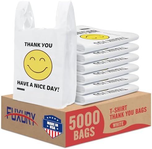 Fuxury 5000 (5K) Count Plastic Thank You Smiling Shopping Bags with Handles